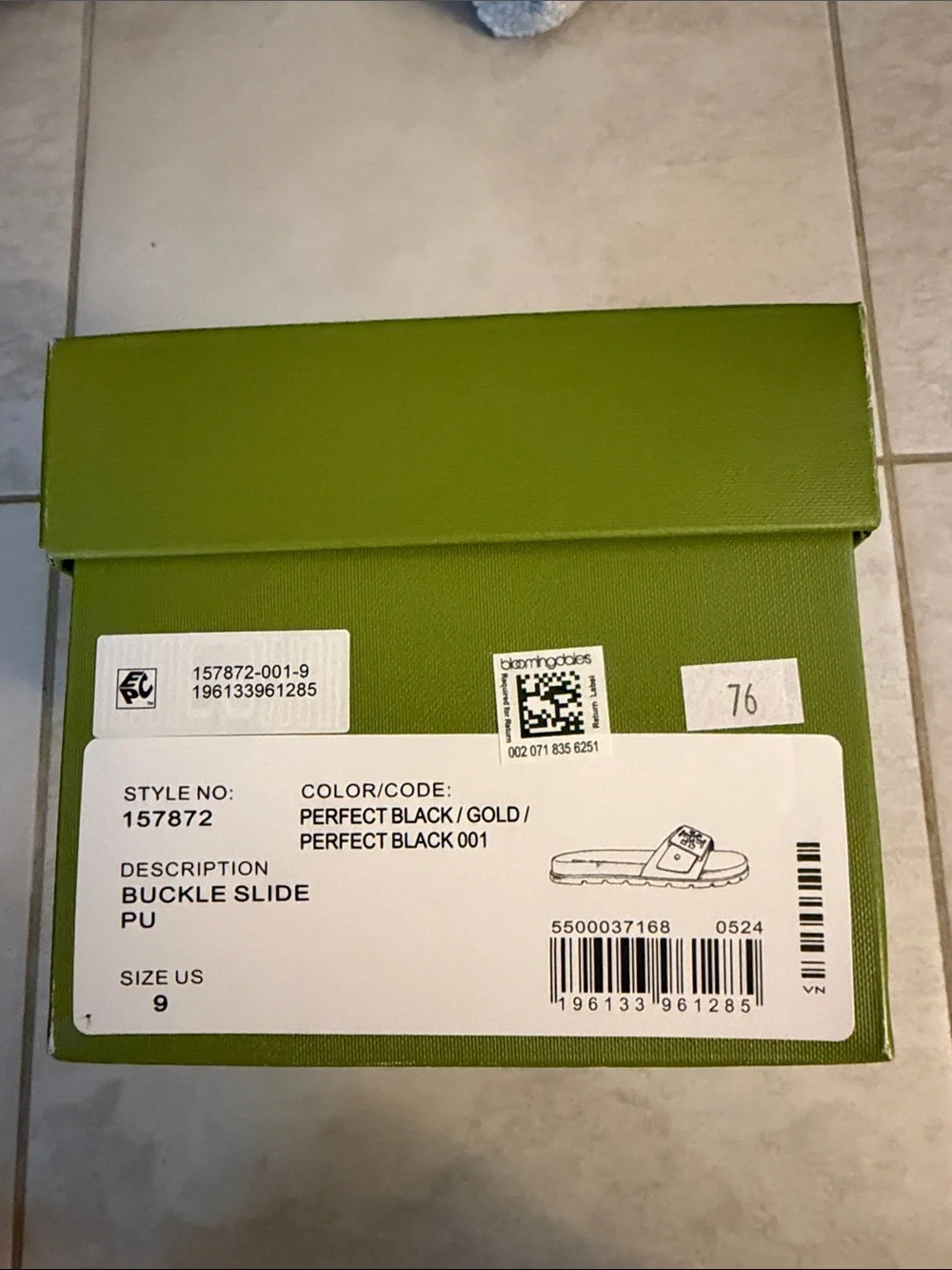 Tory Burch Lime Green Box with Gold Logo  buckle slide